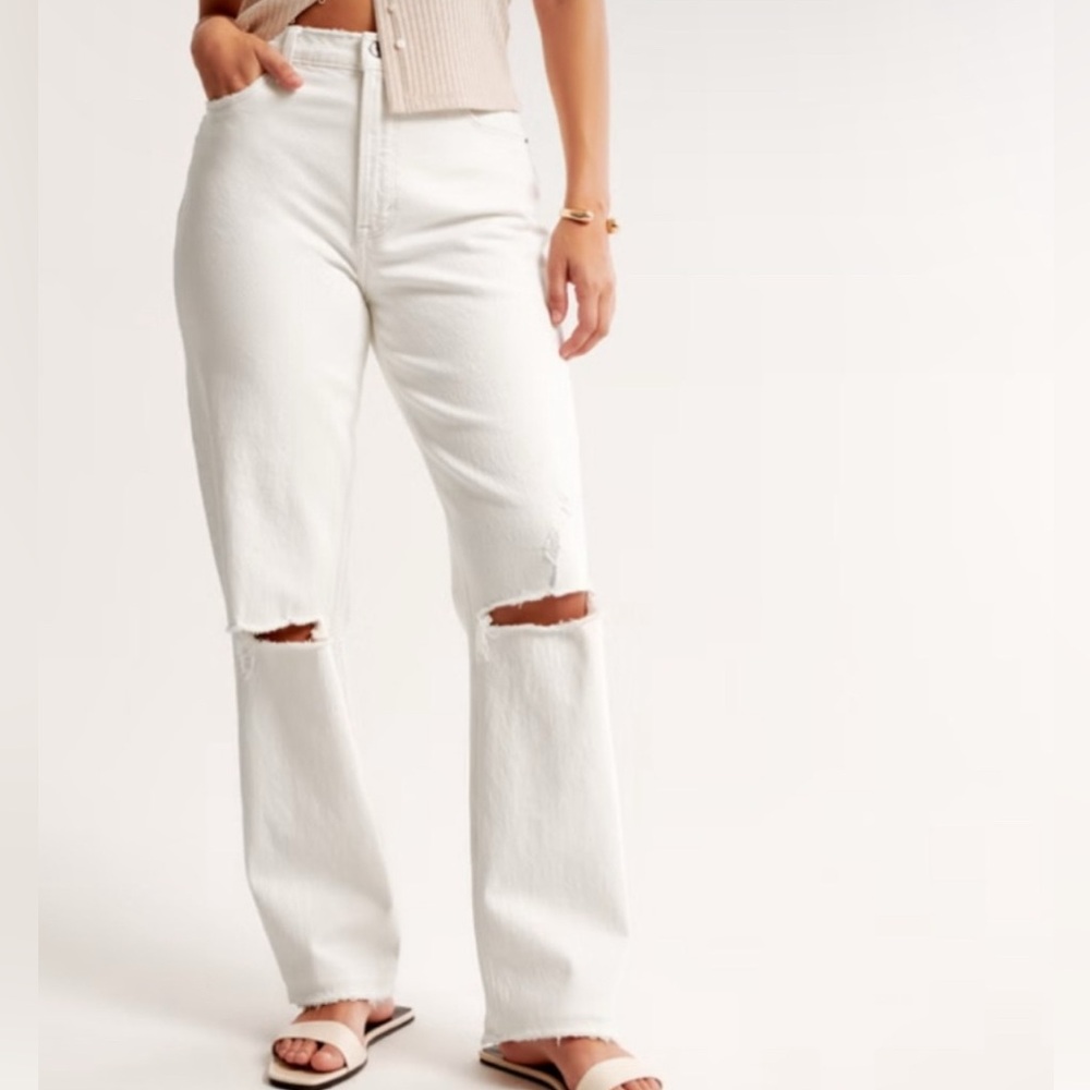 A&F Distressed White Jeans
